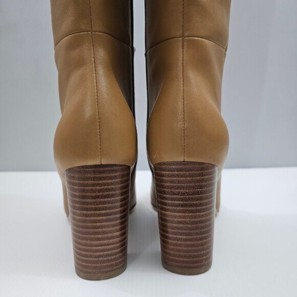 Paige Keely Knee High Boot Womens 11 Cognac Tan Leather Tall Heeled Riding Fall - Picture 9 of 15